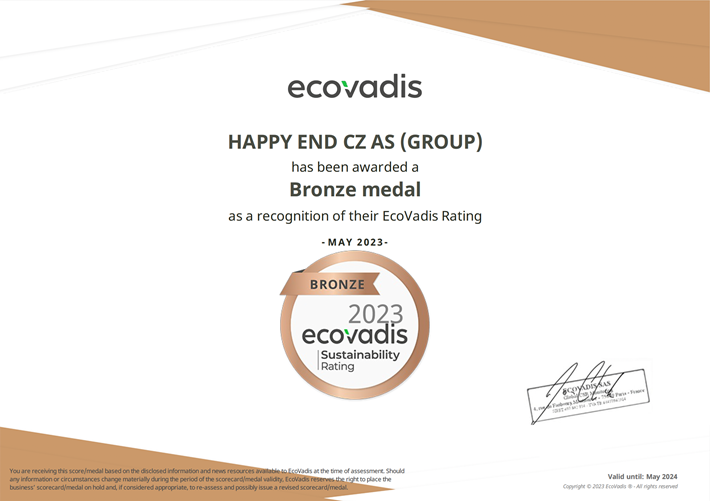 Certifikát EcoVadis – bronzová medaila